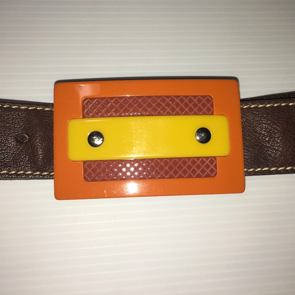 Miu Miu Brown Leather Belt with Multi Colour Buckle Vintage